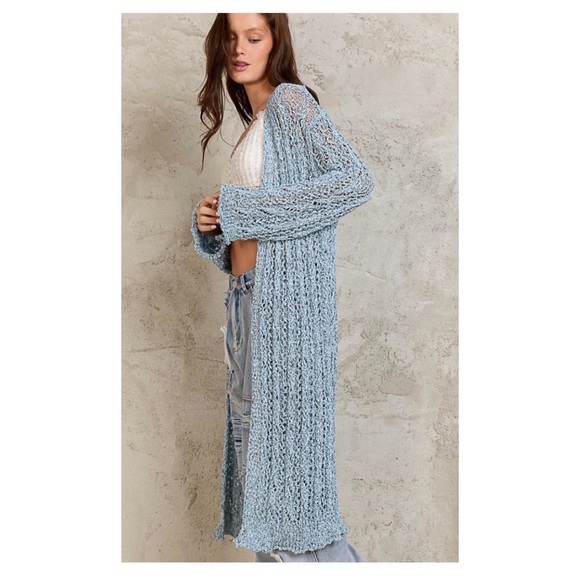 $38 start LAST ONE ❤️Pretty POL Rolling Edge detail Long Powder Blue Cardigan - Picture 4 of 7